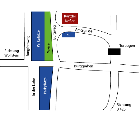 Parkplätze bei der Kanzlei Kofler - Skizze